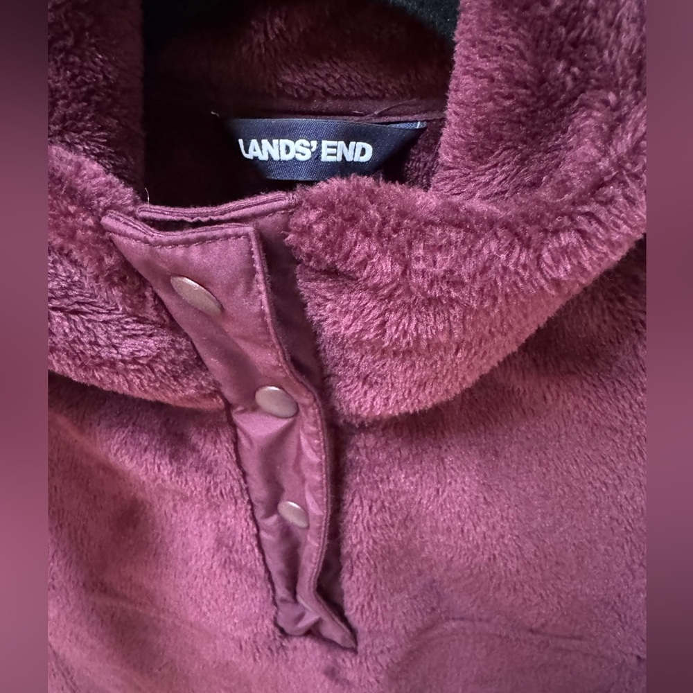 Lands' End Snap Neck Heritage Fleece Pullover in Burgundy